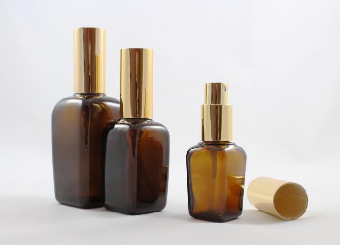Amber glass bottle with mist sprayer
